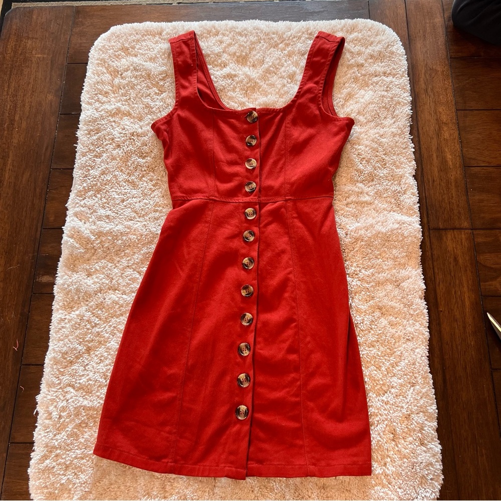 Red button down cotton mini dress; size XS; excellent condition